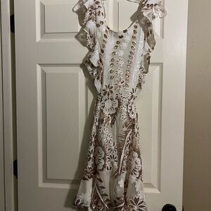 Hello Molly Brown and White Ruffled Tiered Mini Sundress